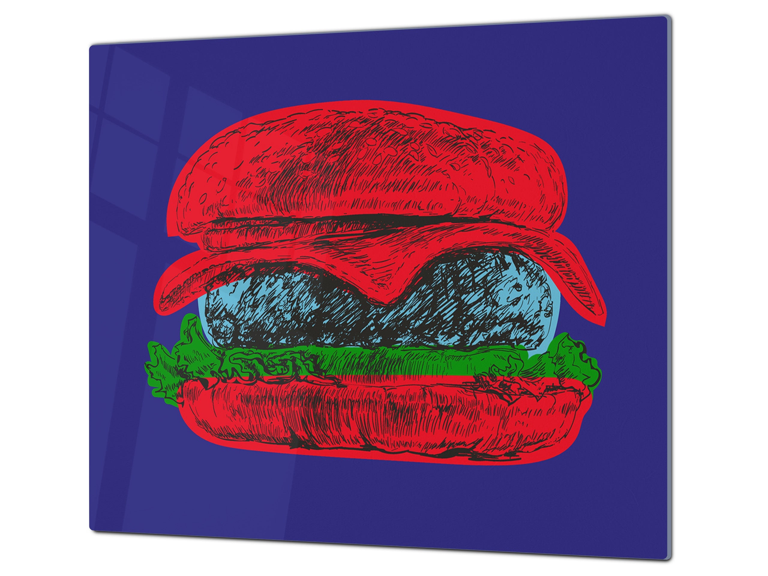 KITCHEN BOARD & Induction Cooktop Cover – Glass Pastry Board - Tempered Glass Chopping Board and Serving Tray – DIMENSIONS: SINGLE: 23,62” x 20,47”; DOUBLE: 11,81” x 20,47” – D44 Pop Art Series : Pop Art Burger 5