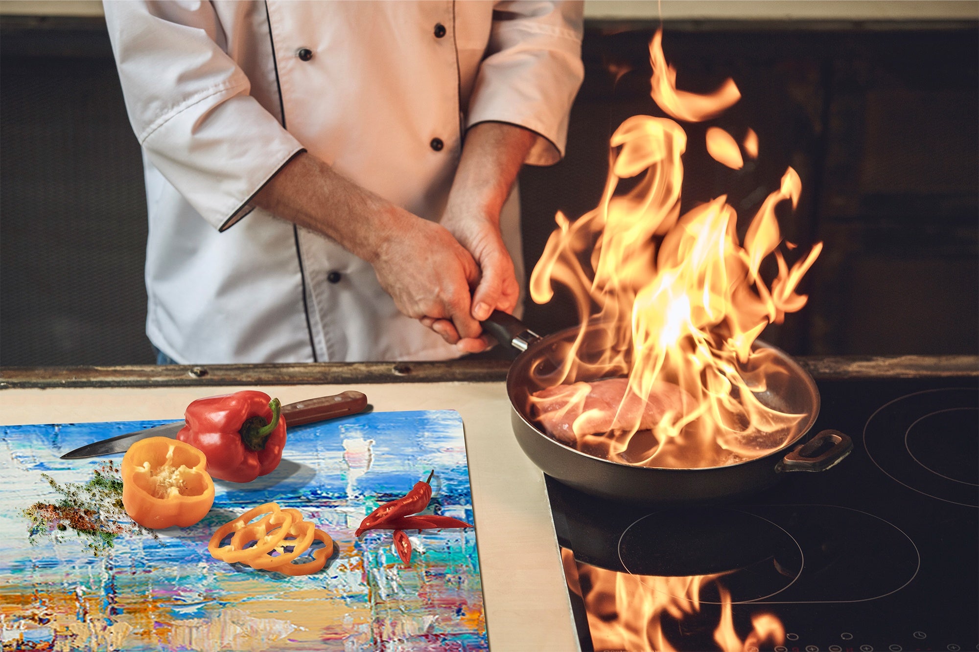 UNIQUE Tempered GLASS Kitchen Board –Scratch Resistant Glass Cutting Board – MEASURES: SINGLE: 60 x 52 cm (23,62” x 20,47”); DOUBLE: 30 x 52 cm (11,81” x 20,47”); D35 Art Series : Abstract art background 6