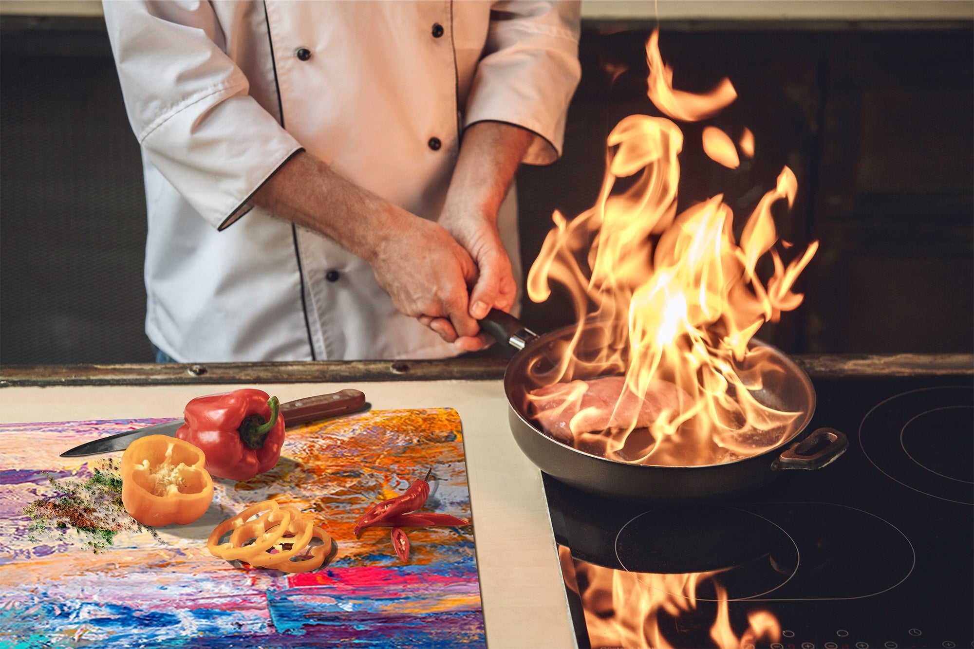 UNIQUE Tempered GLASS Kitchen Board –Scratch Resistant Glass Cutting Board – MEASURES: SINGLE: 60 x 52 cm (23,62” x 20,47”); DOUBLE: 30 x 52 cm (11,81” x 20,47”); D35 Art Series : Abstract art background 7