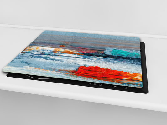 UNIQUE Tempered GLASS Kitchen Board –Scratch Resistant Glass Cutting Board – MEASURES: SINGLE: 60 x 52 cm (23,62” x 20,47”); DOUBLE: 30 x 52 cm (11,81” x 20,47”); D35 Art Series : Abstract art oil painting