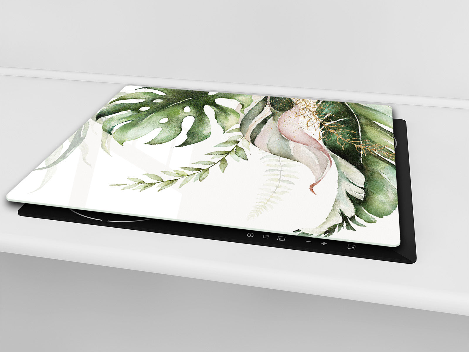 Tempered GLASS Cutting Board – Worktop saver and Pastry Board –- Glass Kitchen Board; MEASURES: SINGLE: 60 x 52 cm (23,62” x 20,47”); DOUBLE: 30 x 52 cm (11,81” x 20,47”); D34 Nature Series: Tropical watercolour