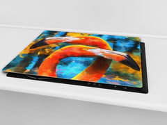 Induction Cooktop Cover Kitchen Board – Impact Resistant Glass Pastry Board; MEASURES: SINGLE: 60 x 52 cm (23,62” x 20,47”); DOUBLE: 30 x 52 cm (11,81” x 20,47”); D37 Animals Series : Colourful flamingos
