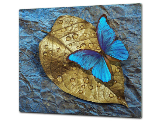 Induction Cooktop Cover Kitchen Board – Impact Resistant Glass Pastry Board; MEASURES: SINGLE: 60 x 52 cm (23,62” x 20,47”); DOUBLE: 30 x 52 cm (11,81” x 20,47”); D37 Animals Series : Tropical butterfly 1