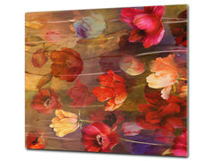 Tempered GLASS Cutting Board – Worktop saver and Pastry Board –- Glass Kitchen Board; MEASURES: SINGLE: 60 x 52 cm (23,62” x 20,47”); DOUBLE: 30 x 52 cm (11,81” x 20,47”); D34 Nature Series: Horizontal flowers