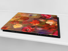 Tempered GLASS Cutting Board – Worktop saver and Pastry Board –- Glass Kitchen Board; MEASURES: SINGLE: 60 x 52 cm (23,62” x 20,47”); DOUBLE: 30 x 52 cm (11,81” x 20,47”); D34 Nature Series: Horizontal flowers