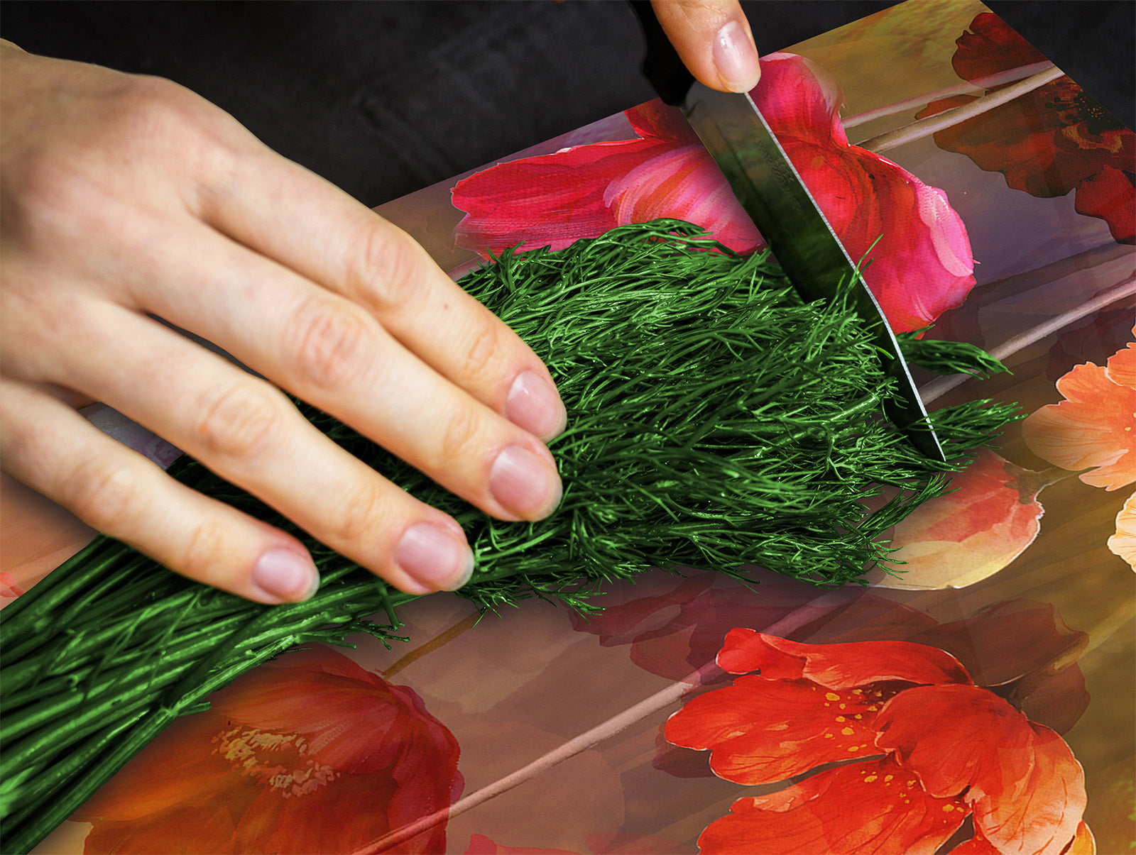 Tempered GLASS Cutting Board – Worktop saver and Pastry Board –- Glass Kitchen Board; MEASURES: SINGLE: 60 x 52 cm (23,62” x 20,47”); DOUBLE: 30 x 52 cm (11,81” x 20,47”); D34 Nature Series: Horizontal flowers