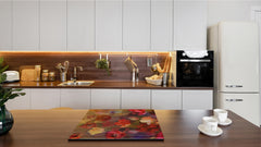Tempered GLASS Cutting Board – Worktop saver and Pastry Board –- Glass Kitchen Board; MEASURES: SINGLE: 60 x 52 cm (23,62” x 20,47”); DOUBLE: 30 x 52 cm (11,81” x 20,47”); D34 Nature Series: Horizontal flowers