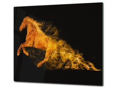 Induction Cooktop Cover Kitchen Board – Impact Resistant Glass Pastry Board; MEASURES: SINGLE: 60 x 52 cm (23,62” x 20,47”); DOUBLE: 30 x 52 cm (11,81” x 20,47”); D37 Animals Series : Wild horse