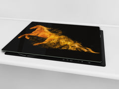Induction Cooktop Cover Kitchen Board – Impact Resistant Glass Pastry Board; MEASURES: SINGLE: 60 x 52 cm (23,62” x 20,47”); DOUBLE: 30 x 52 cm (11,81” x 20,47”); D37 Animals Series : Wild horse