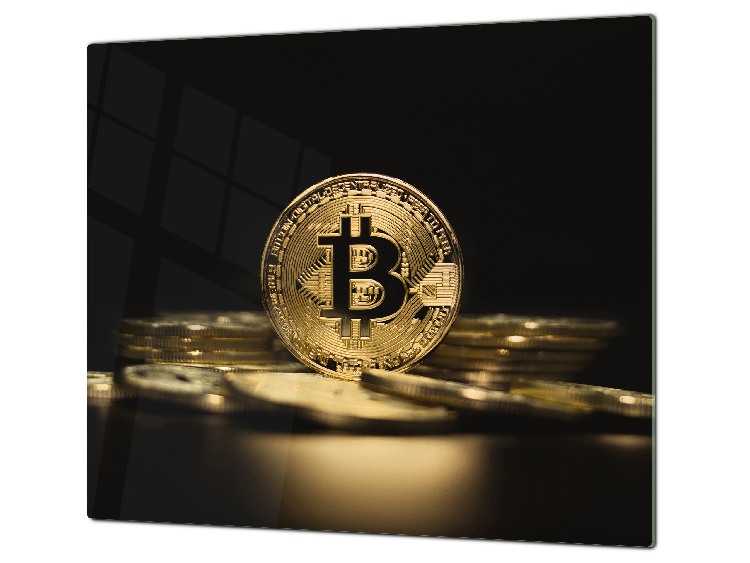 Chopping Board - Induction Cooktop Cover - Glass Cutting Board – Impact & Shatter Resistant – MEASURES: SINGLE: 60 x 52 cm; DOUBLE: 2 x 30 x 52 cm; D42 Modern Art Series : Physical Bitcoin