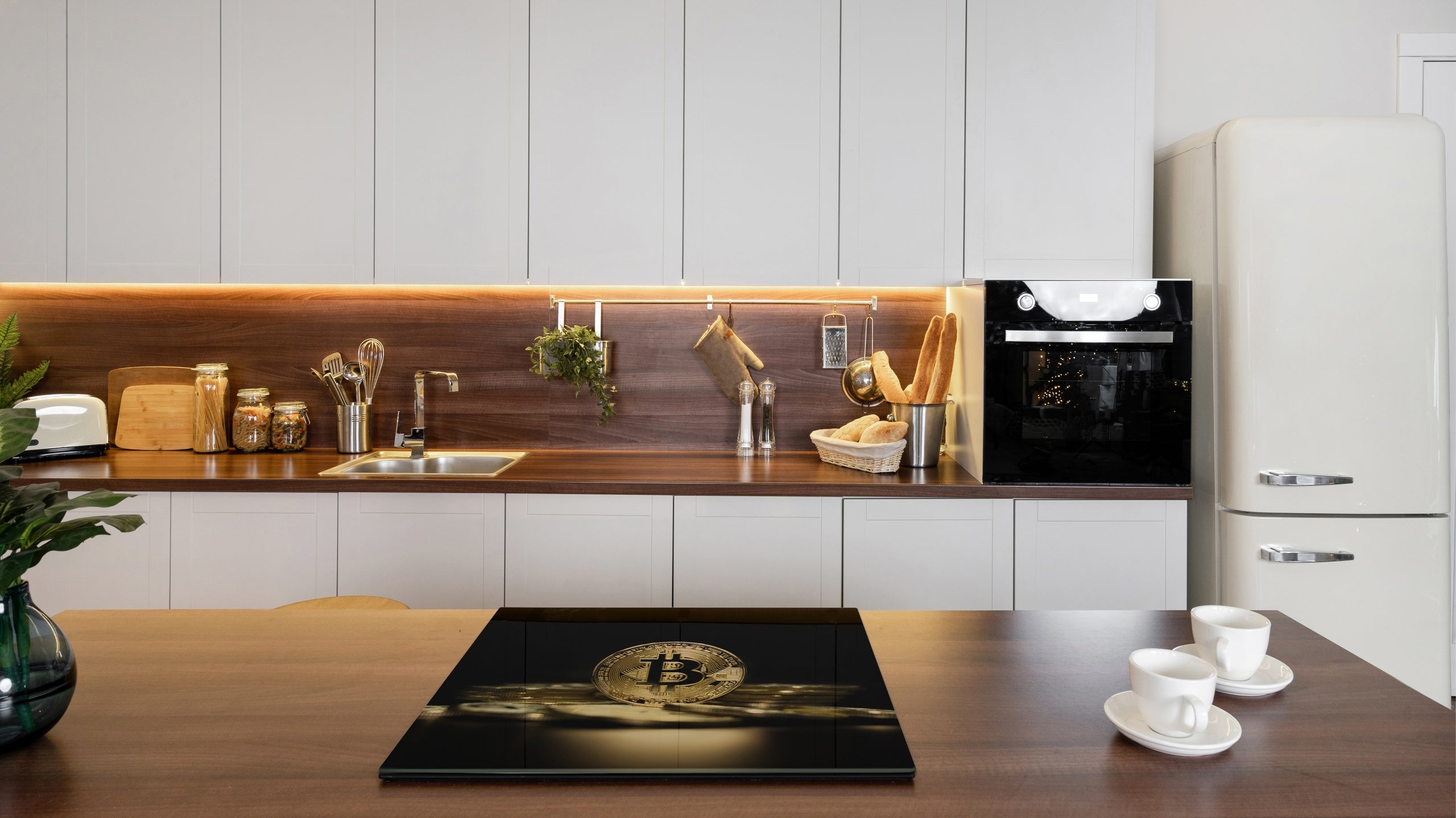 Chopping Board - Induction Cooktop Cover - Glass Cutting Board – Impact & Shatter Resistant – MEASURES: SINGLE: 60 x 52 cm; DOUBLE: 2 x 30 x 52 cm; D42 Modern Art Series : Physical Bitcoin