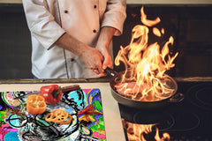 Induction Cooktop Cover Kitchen Board – Impact Resistant Glass Pastry Board; MEASURES: SINGLE: 60 x 52 cm (23,62” x 20,47”); DOUBLE: 30 x 52 cm (11,81” x 20,47”); D37 Animals Series : Colourful bulldog