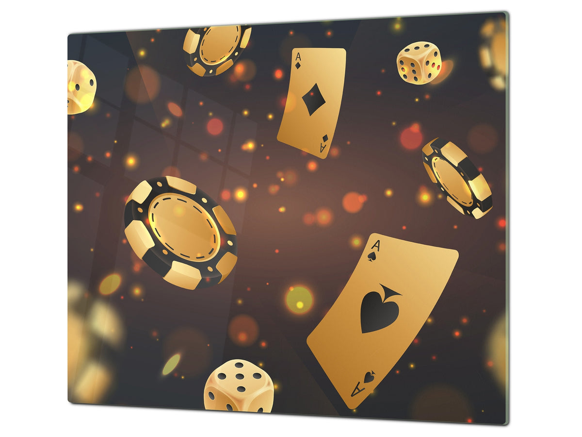 Chopping Board - Induction Cooktop Cover - Glass Cutting Board – Impact & Shatter Resistant – MEASURES: SINGLE: 60 x 52 cm; DOUBLE: 2 x 30 x 52 cm; D42 Modern Art Series : Night at Casino