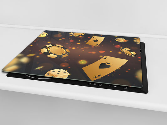 Chopping Board - Induction Cooktop Cover - Glass Cutting Board – Impact & Shatter Resistant – MEASURES: SINGLE: 60 x 52 cm; DOUBLE: 2 x 30 x 52 cm; D42 Modern Art Series : Night at Casino