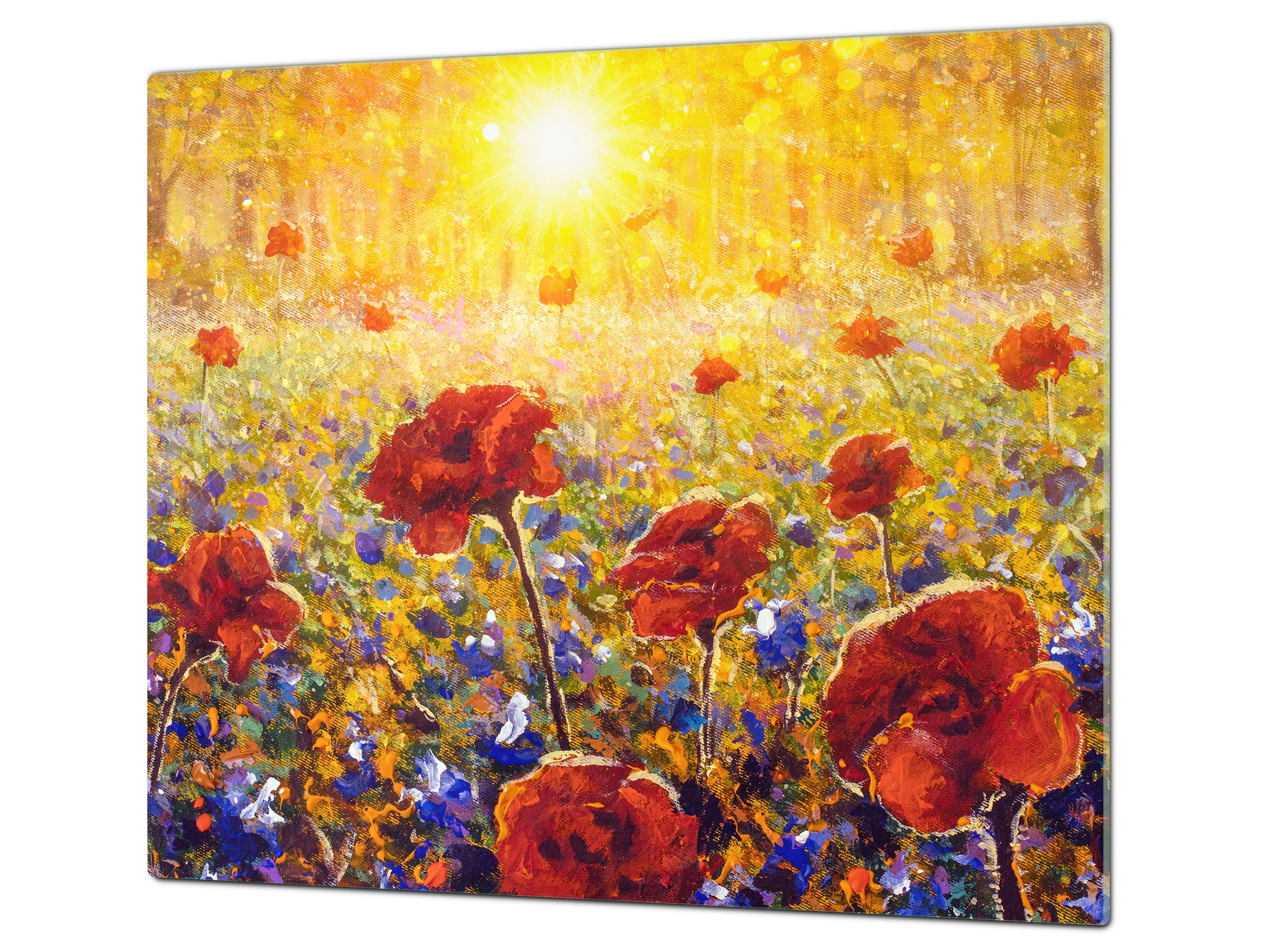 Premium Tempered Glass Cutting Board and Worktop Saver – Glass Pastry Board and Cooktop Cover – MEASURES: SINGLE: 60 x 52 cm; DOUBLE: 2 x 30 x 52 cm; D40 Colorful Illustrations Series : Impressionist Poppy Field