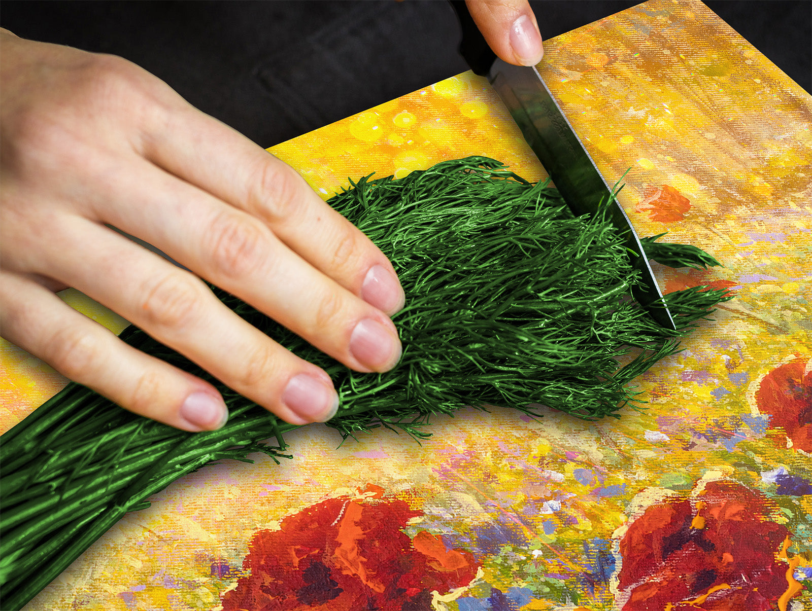 Premium Tempered Glass Cutting Board and Worktop Saver – Glass Pastry Board and Cooktop Cover – MEASURES: SINGLE: 60 x 52 cm; DOUBLE: 2 x 30 x 52 cm; D40 Colorful Illustrations Series : Impressionist Poppy Field