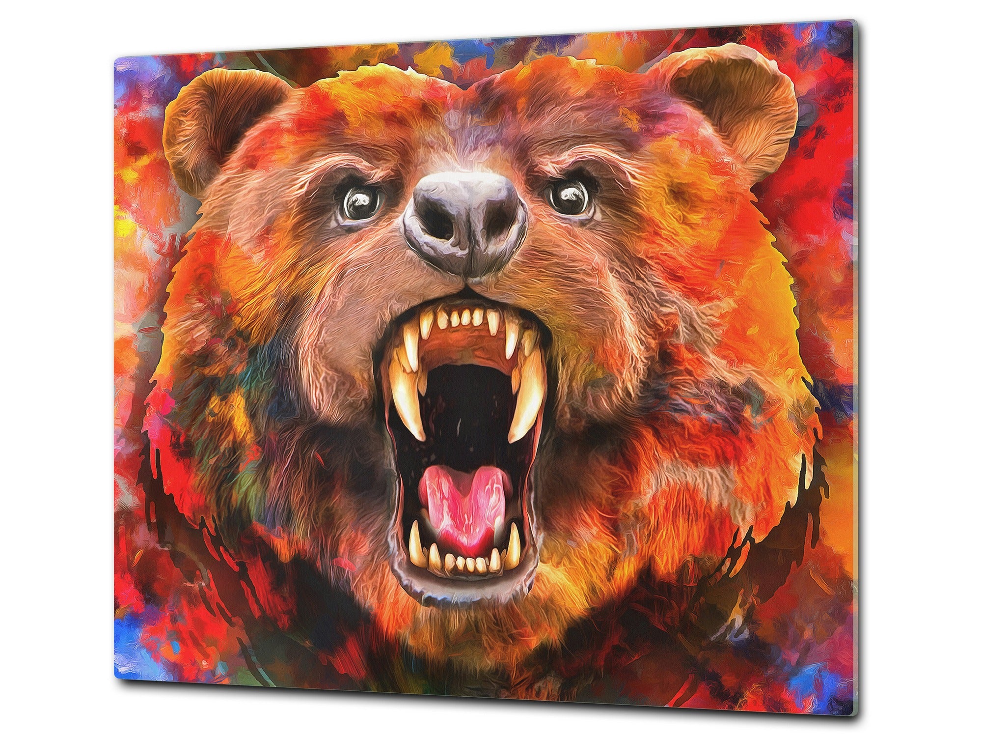 Induction Cooktop Cover Kitchen Board – Impact Resistant Glass Pastry Board; MEASURES: SINGLE: 60 x 52 cm (23,62” x 20,47”); DOUBLE: 30 x 52 cm (11,81” x 20,47”); D37 Animals Series : Colourful bear