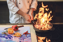 Tempered Glass Multi-Function Board: Cooktop Cover, Pastry and Hot Pot Stand and Worktop Saver – MEASURES: SINGLE: 60 x 52 cm; DOUBLE: 2 x 30 x 52 cm; D43 Abstract Concepts Series 2 : Hands of Creation