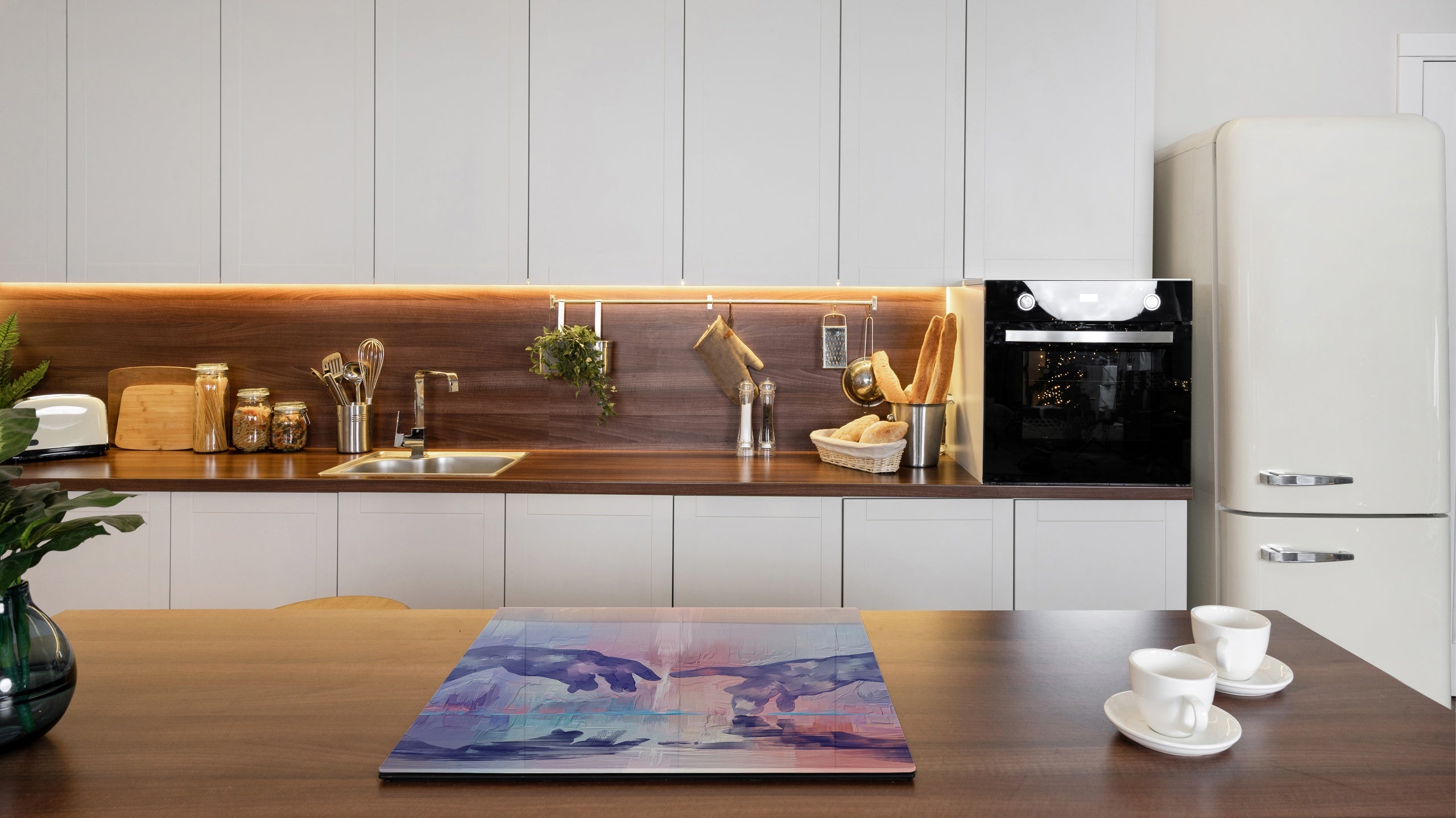 Tempered Glass Multi-Function Board: Cooktop Cover, Pastry and Hot Pot Stand and Worktop Saver – MEASURES: SINGLE: 60 x 52 cm; DOUBLE: 2 x 30 x 52 cm; D43 Abstract Concepts Series 2 : Hands of Creation