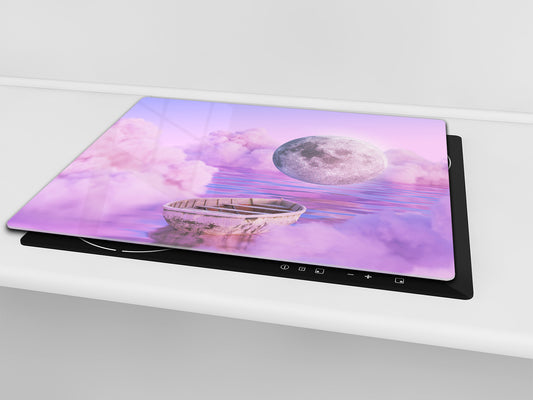 Premium Tempered Glass Cutting Board and Worktop Saver – Glass Pastry Board and Cooktop Cover – MEASURES: SINGLE: 60 x 52 cm; DOUBLE: 2 x 30 x 52 cm; D40 Colorful Illustrations Series : Surreal Dream Clouds