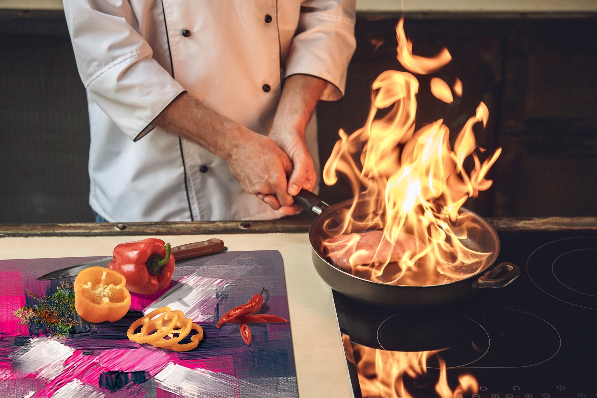 Tempered Glass Multi-Function Board: Cooktop Cover, Pastry and Hot Pot Stand and Worktop Saver – MEASURES: SINGLE: 60 x 52 cm; DOUBLE: 2 x 30 x 52 cm; D43 Abstract Concepts Series 2 : Modern Disarray