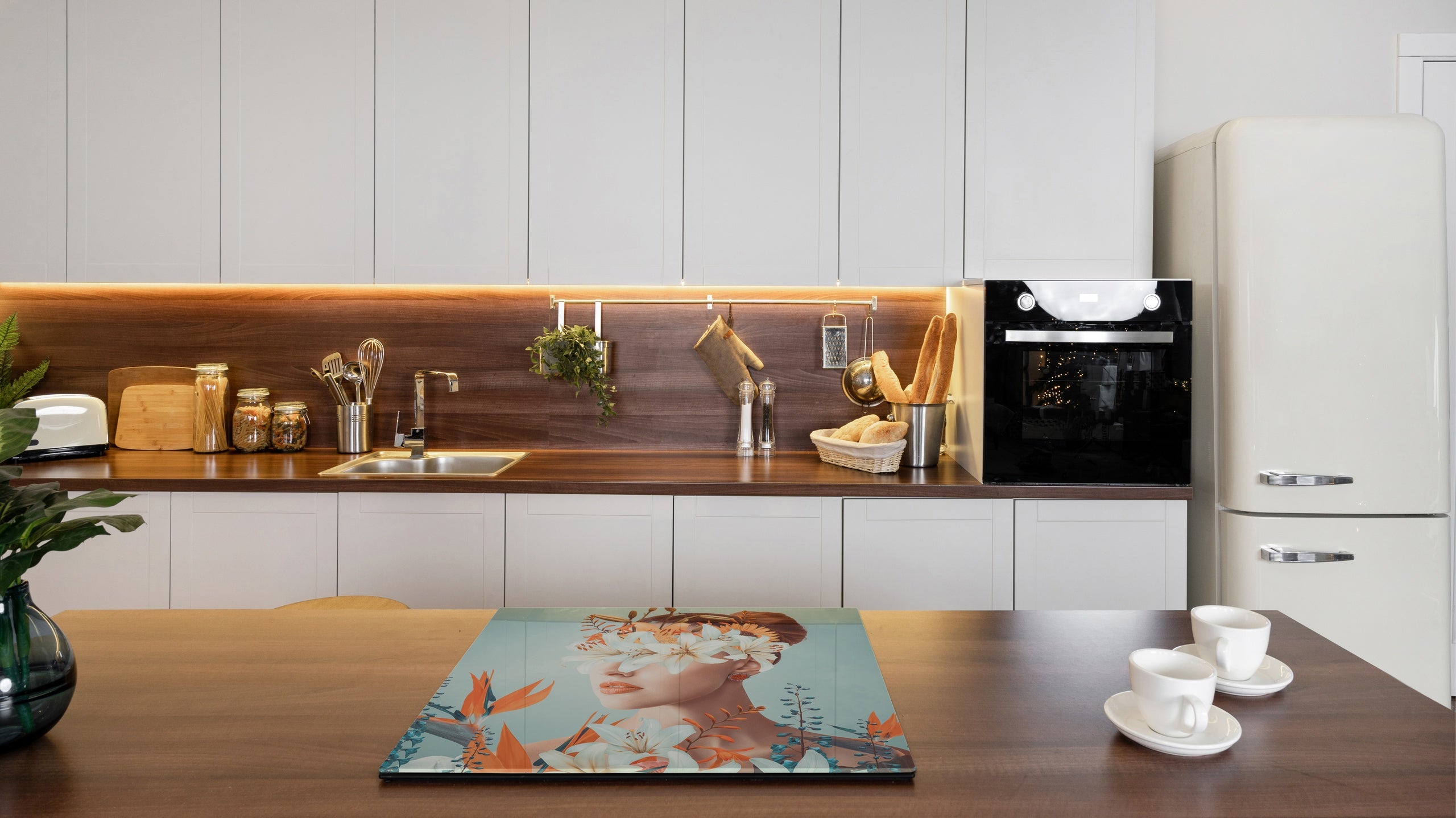 Chopping Board - Induction Cooktop Cover - Glass Cutting Board – Impact & Shatter Resistant – MEASURES: SINGLE: 60 x 52 cm; DOUBLE: 2 x 30 x 52 cm; D42 Modern Art Series : Blooming Lady