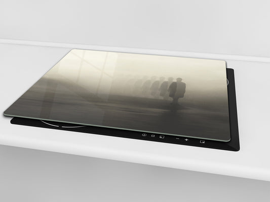 Tempered Glass Multi-Function Board: Cooktop Cover, Pastry and Hot Pot Stand and Worktop Saver – MEASURES: SINGLE: 60 x 52 cm; DOUBLE: 2 x 30 x 52 cm; D43 Abstract Concepts Series 2 : Foggy Shadows