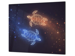 Chopping Board - Induction Cooktop Cover - Glass Cutting Board – Impact & Shatter Resistant – MEASURES: SINGLE: 60 x 52 cm; DOUBLE: 2 x 30 x 52 cm; D42 Modern Art Series : Neon Turtles