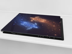 Chopping Board - Induction Cooktop Cover - Glass Cutting Board – Impact & Shatter Resistant – MEASURES: SINGLE: 60 x 52 cm; DOUBLE: 2 x 30 x 52 cm; D42 Modern Art Series : Neon Turtles