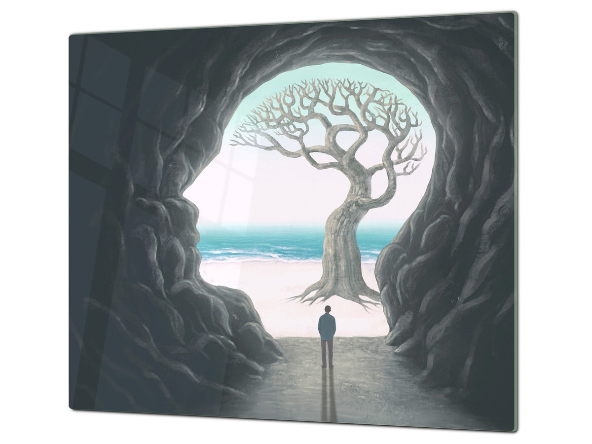 Tempered Glass Multi-Function Board: Cooktop Cover, Pastry and Hot Pot Stand and Worktop Saver – MEASURES: SINGLE: 60 x 52 cm; DOUBLE: 2 x 30 x 52 cm; D43 Abstract Concepts Series 2 : Path to Enlightenment