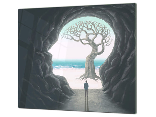 Tempered Glass Multi-Function Board: Cooktop Cover, Pastry and Hot Pot Stand and Worktop Saver – MEASURES: SINGLE: 60 x 52 cm; DOUBLE: 2 x 30 x 52 cm; D43 Abstract Concepts Series 2 : Path to Enlightenment