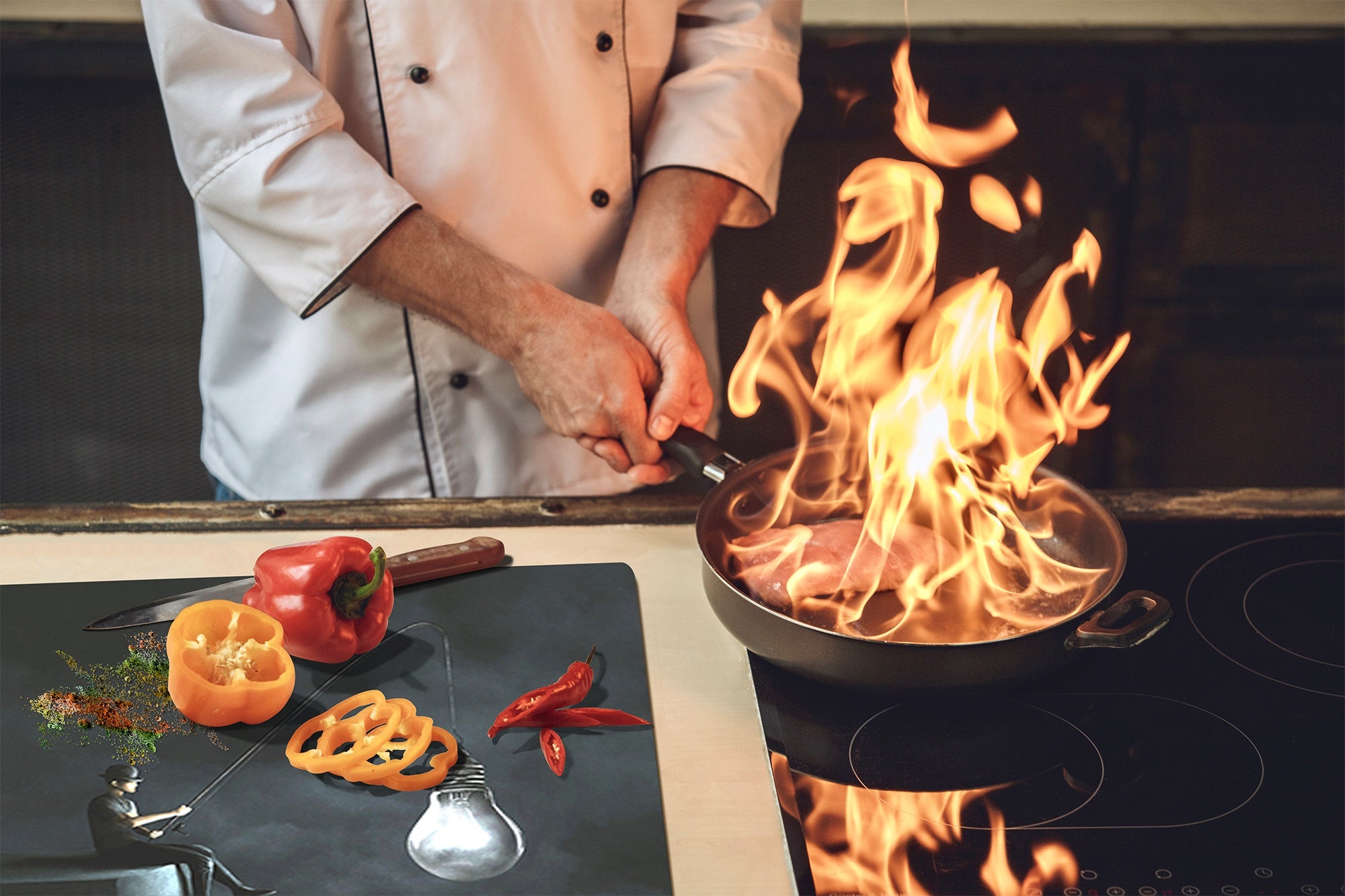 Tempered Glass Multi-Function Board: Cooktop Cover, Pastry and Hot Pot Stand and Worktop Saver – MEASURES: SINGLE: 60 x 52 cm; DOUBLE: 2 x 30 x 52 cm; D43 Abstract Concepts Series 2 : Fishing new ideas