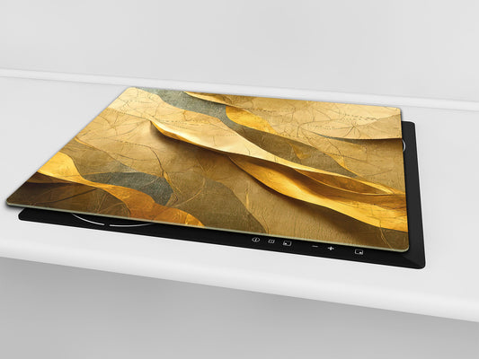 Versatile Tempered Glass Worktop Saver and Induction Cooktop Cover – Durable and Scratch-Resistant – MEASURES: SINGLE: 60 x 52 cm; DOUBLE: 2 x 30 x 52 cm; D41 Abstract Concepts Series 1 : Golden Structure