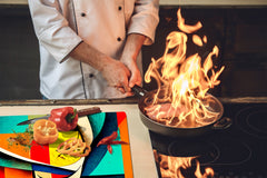 Premium Tempered Glass Cutting Board and Worktop Saver – Glass Pastry Board and Cooktop Cover – MEASURES: SINGLE: 60 x 52 cm; DOUBLE: 2 x 30 x 52 cm; D40 Colorful Illustrations Series : Theme of Time