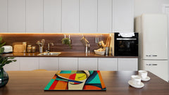 Premium Tempered Glass Cutting Board and Worktop Saver – Glass Pastry Board and Cooktop Cover – MEASURES: SINGLE: 60 x 52 cm; DOUBLE: 2 x 30 x 52 cm; D40 Colorful Illustrations Series : Theme of Time