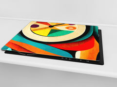 Premium Tempered Glass Cutting Board and Worktop Saver – Glass Pastry Board and Cooktop Cover – MEASURES: SINGLE: 60 x 52 cm; DOUBLE: 2 x 30 x 52 cm; D40 Colorful Illustrations Series : Theme of Time