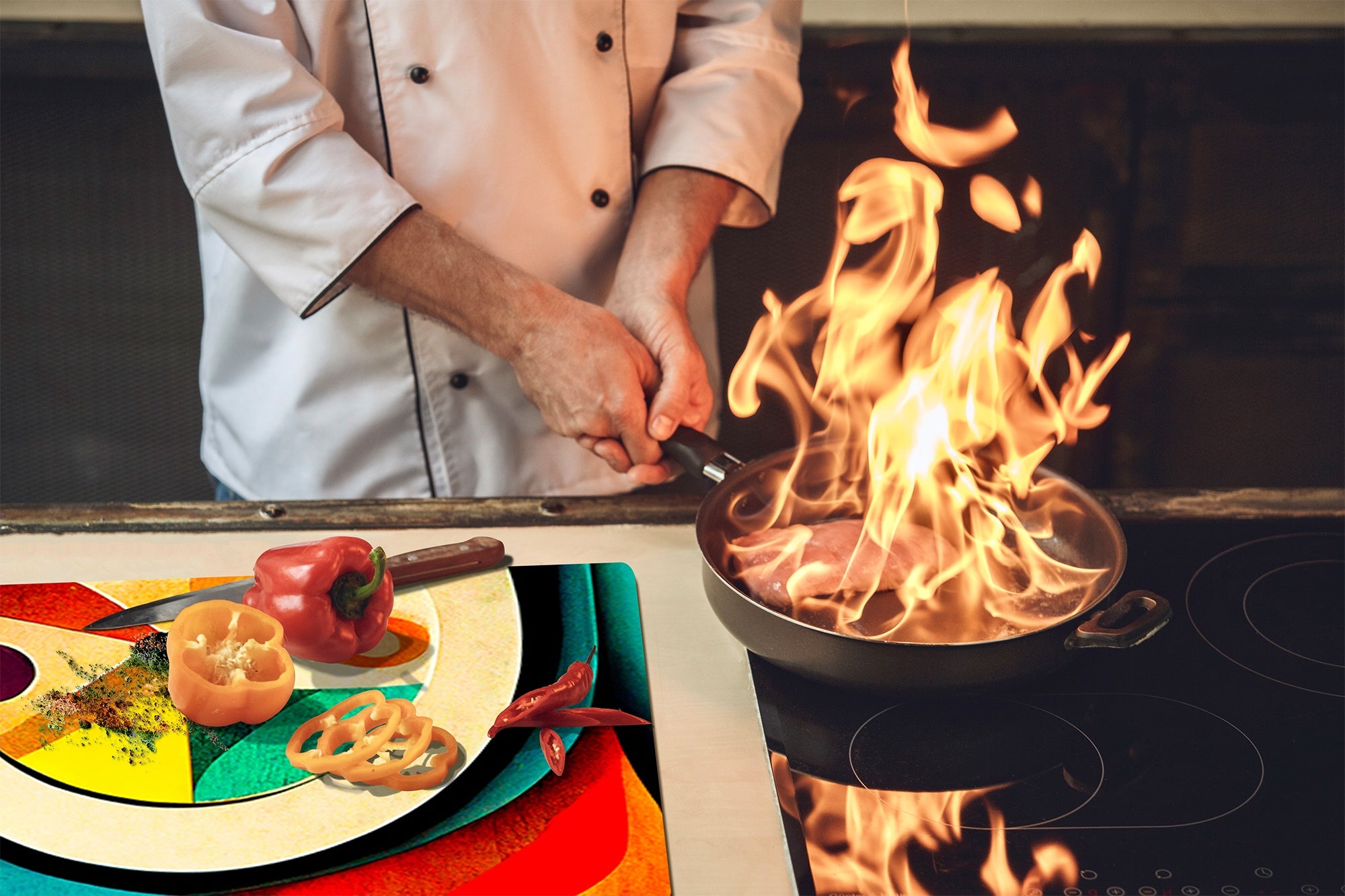 Tempered Glass Multi-Function Board: Cooktop Cover, Pastry and Hot Pot Stand and Worktop Saver – MEASURES: SINGLE: 60 x 52 cm; DOUBLE: 2 x 30 x 52 cm; D43 Abstract Concepts Series 2 : Flow of Time