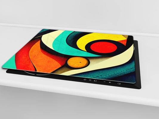 Premium Tempered Glass Cutting Board and Worktop Saver – Glass Pastry Board and Cooktop Cover – MEASURES: SINGLE: 60 x 52 cm; DOUBLE: 2 x 30 x 52 cm; D40 Colorful Illustrations Series : Theme of Time