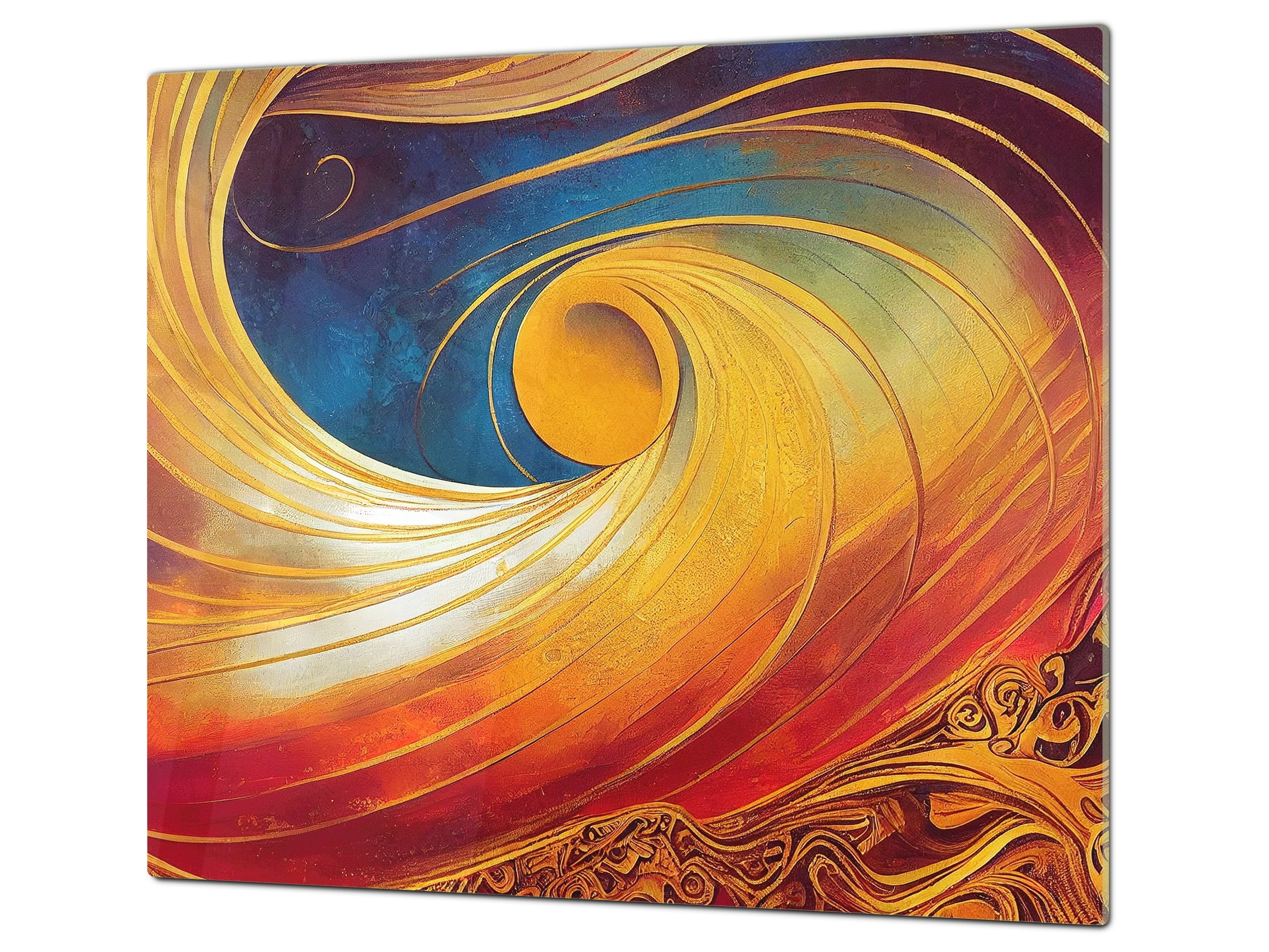 Tempered Glass Multi-Function Board: Cooktop Cover, Pastry and Hot Pot Stand and Worktop Saver – MEASURES: SINGLE: 60 x 52 cm; DOUBLE: 2 x 30 x 52 cm; D43 Abstract Concepts Series 2 : Golden Whirlwind