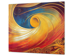 Tempered Glass Multi-Function Board: Cooktop Cover, Pastry and Hot Pot Stand and Worktop Saver – MEASURES: SINGLE: 60 x 52 cm; DOUBLE: 2 x 30 x 52 cm; D43 Abstract Concepts Series 2 : Golden Whirlwind