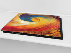 Tempered Glass Multi-Function Board: Cooktop Cover, Pastry and Hot Pot Stand and Worktop Saver – MEASURES: SINGLE: 60 x 52 cm; DOUBLE: 2 x 30 x 52 cm; D43 Abstract Concepts Series 2 : Golden Whirlwind