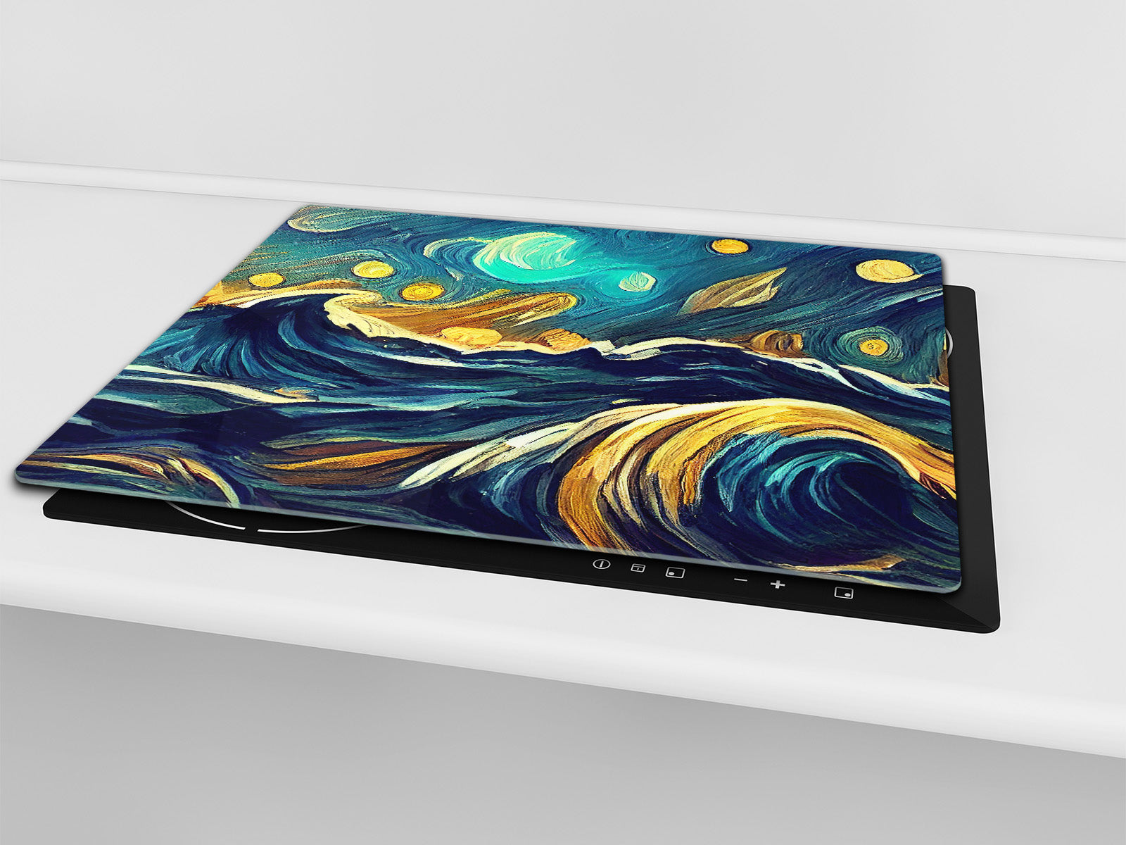 Tempered Glass Multi-Function Board: Cooktop Cover, Pastry and Hot Pot Stand and Worktop Saver – MEASURES: SINGLE: 60 x 52 cm; DOUBLE: 2 x 30 x 52 cm; D43 Abstract Concepts Series 2 : Moonlit Ocean