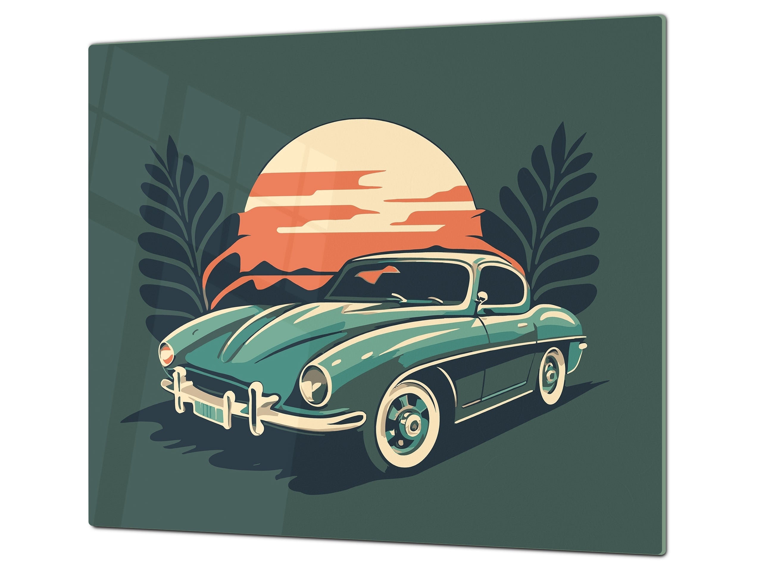 Chopping Board - Induction Cooktop Cover - Glass Cutting Board – Impact & Shatter Resistant – MEASURES: SINGLE: 60 x 52 cm; DOUBLE: 2 x 30 x 52 cm; D42 Modern Art Series : Minimalist Oldschool Car