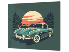 Chopping Board - Induction Cooktop Cover - Glass Cutting Board – Impact & Shatter Resistant – MEASURES: SINGLE: 60 x 52 cm; DOUBLE: 2 x 30 x 52 cm; D42 Modern Art Series : Minimalist Oldschool Car