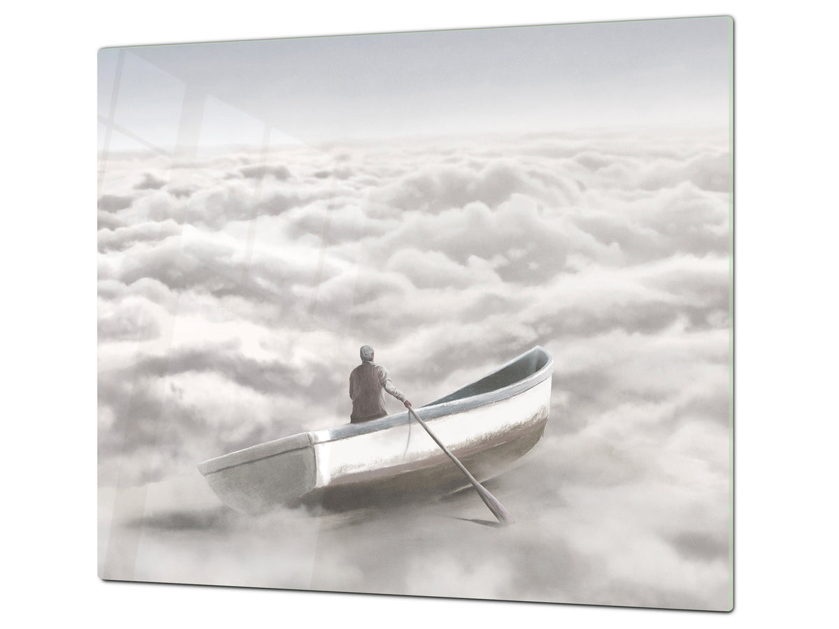 Versatile Tempered Glass Worktop Saver and Induction Cooktop Cover – Durable and Scratch-Resistant – MEASURES: SINGLE: 60 x 52 cm; DOUBLE: 2 x 30 x 52 cm; D41 Abstract Concepts Series 1 : Cloud Sailing
