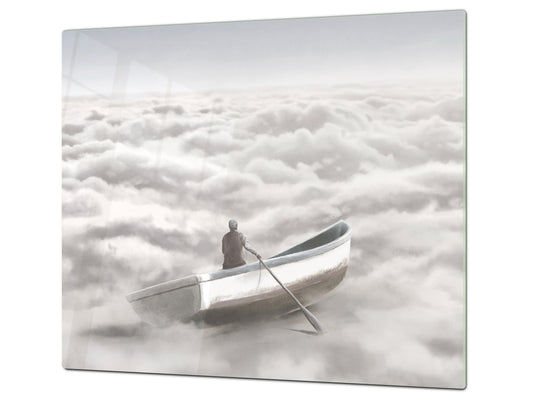 Versatile Tempered Glass Worktop Saver and Induction Cooktop Cover – Durable and Scratch-Resistant – MEASURES: SINGLE: 60 x 52 cm; DOUBLE: 2 x 30 x 52 cm; D41 Abstract Concepts Series 1 : Cloud Sailing