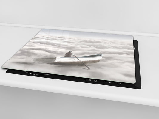 Versatile Tempered Glass Worktop Saver and Induction Cooktop Cover – Durable and Scratch-Resistant – MEASURES: SINGLE: 60 x 52 cm; DOUBLE: 2 x 30 x 52 cm; D41 Abstract Concepts Series 1 : Cloud Sailing