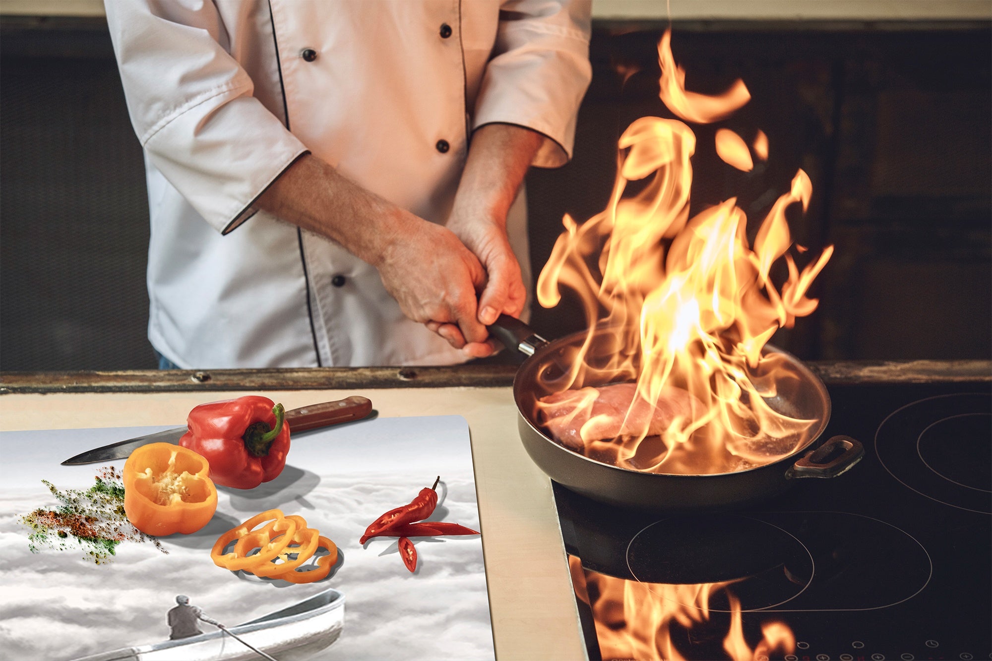 Versatile Tempered Glass Worktop Saver and Induction Cooktop Cover – Durable and Scratch-Resistant – MEASURES: SINGLE: 60 x 52 cm; DOUBLE: 2 x 30 x 52 cm; D41 Abstract Concepts Series 1 : Cloud Sailing