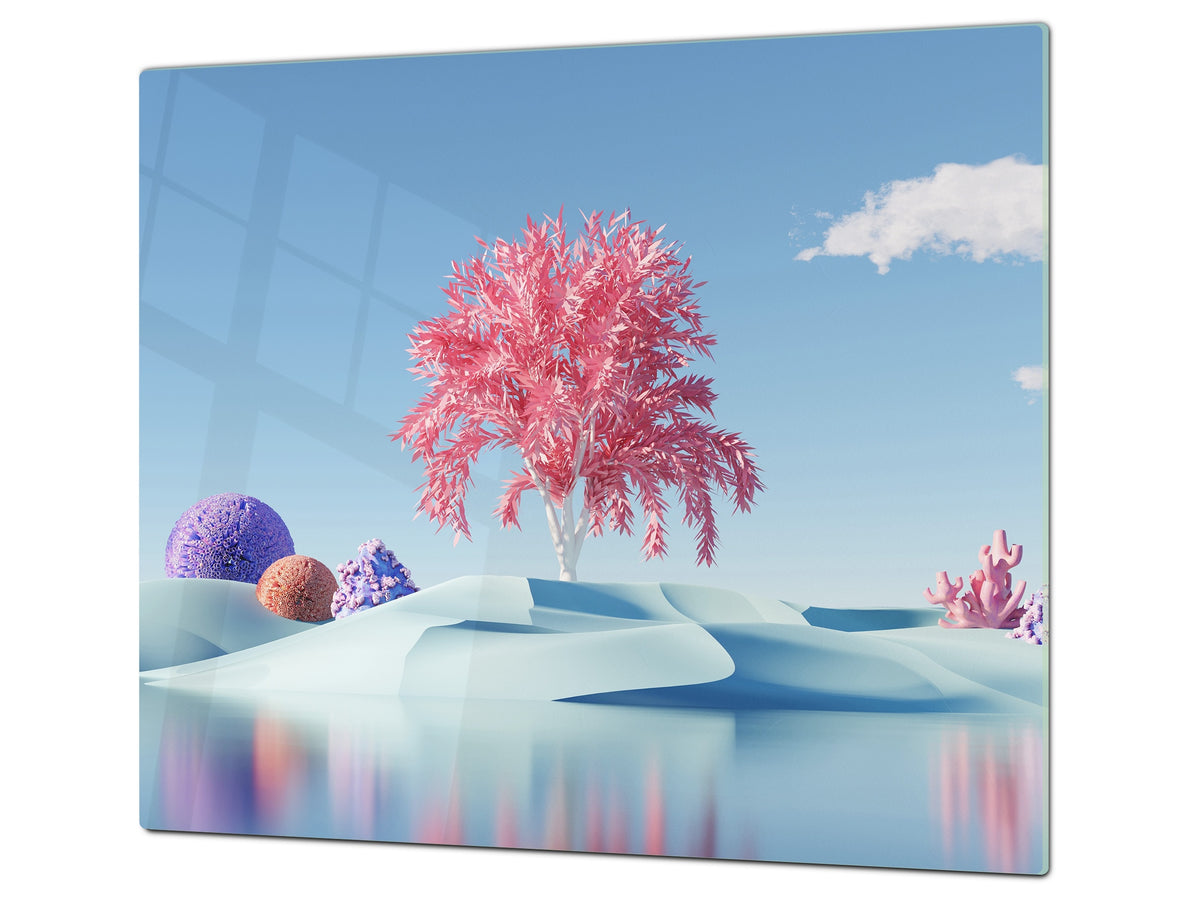 Chopping Board - Induction Cooktop Cover - Glass Cutting Board – Impact & Shatter Resistant – MEASURES: SINGLE: 60 x 52 cm; DOUBLE: 2 x 30 x 52 cm; D42 Modern Art Series : 3D Abstract Flora