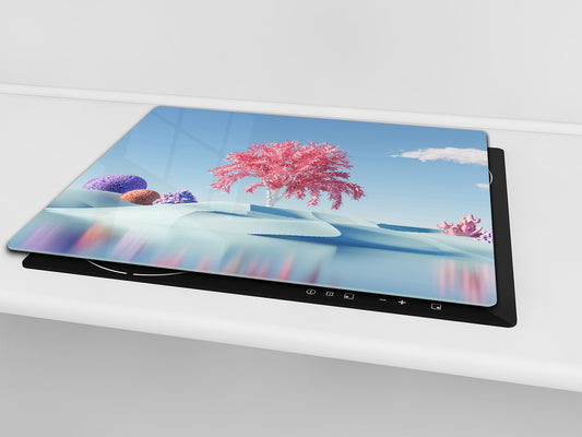 Chopping Board - Induction Cooktop Cover - Glass Cutting Board – Impact & Shatter Resistant – MEASURES: SINGLE: 60 x 52 cm; DOUBLE: 2 x 30 x 52 cm; D42 Modern Art Series : 3D Abstract Flora